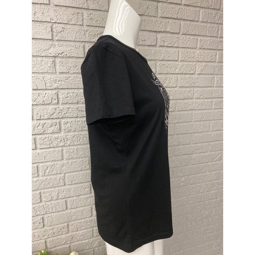 Ralph Lauren Women Black Beaded embroidered Graphic Short Sleeve Top Size L - Picture 5 of 9